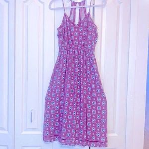 FLORAL LACE SUMMER PURPLE BLUE MIDI SPAGHETTI STRAP SUMMER DRESS